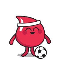 Blood droplet wearing a headband and kicking a soccer ball in circles