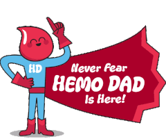 Blood drop dressed as a super hero - Never Fear Hemo Dad is Here!
