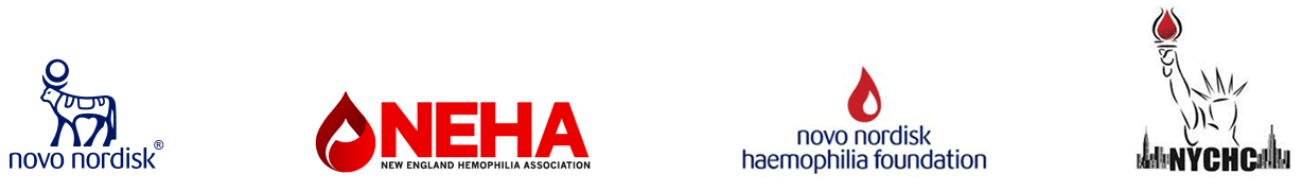 Novo Nordisk, New England Hemophilia Association, Novo Nordisk Haemophilia Foundation, and NYCHC logos